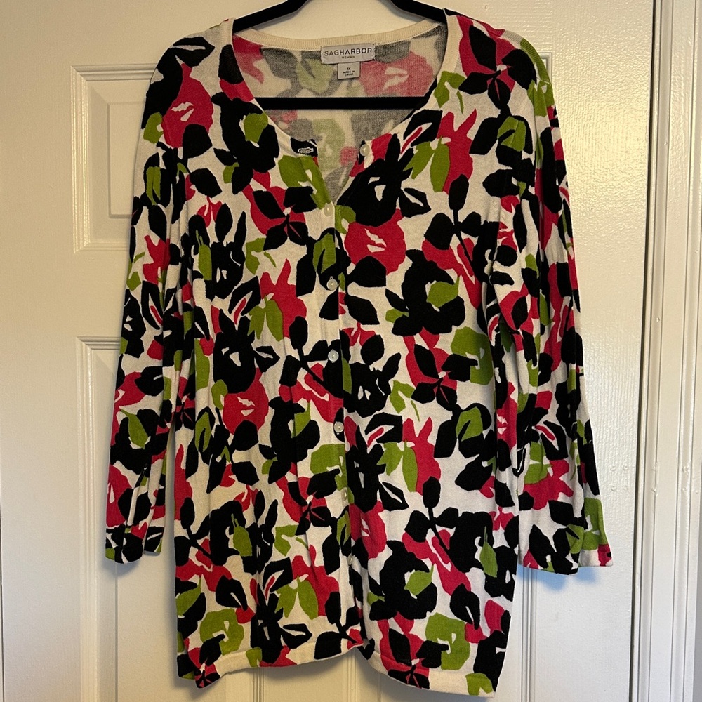 Sag Harbor Vintage Vibes Floral Button-Front Cardigan - Size 1X